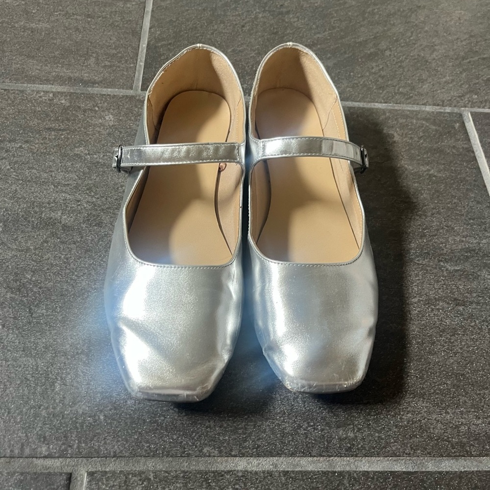 Silver Mary Jane Flats